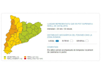 Previsió del perill meteorològic a Catalunya aquesta tarda // Imatge cedida per la Generalitat de Catalunya